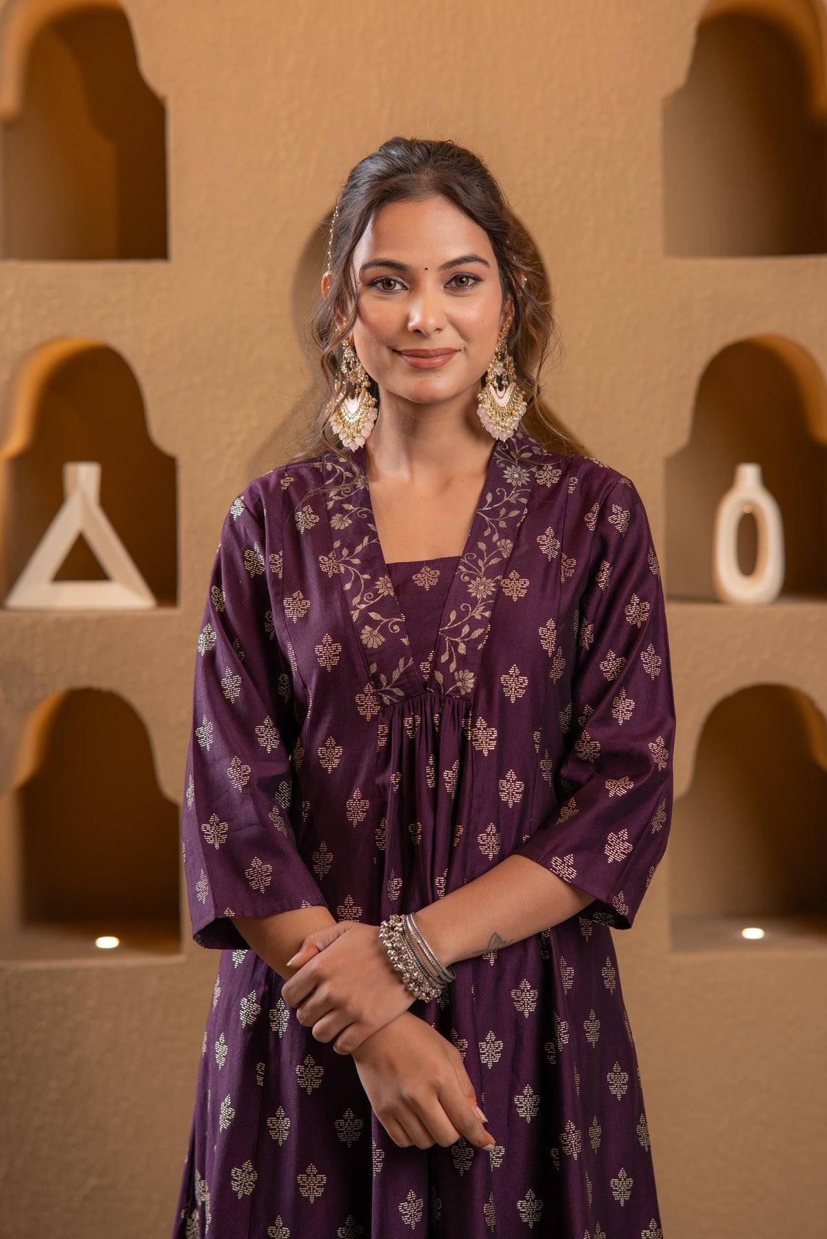 Juniper Purple Gold-Printed Anarkali Kurta