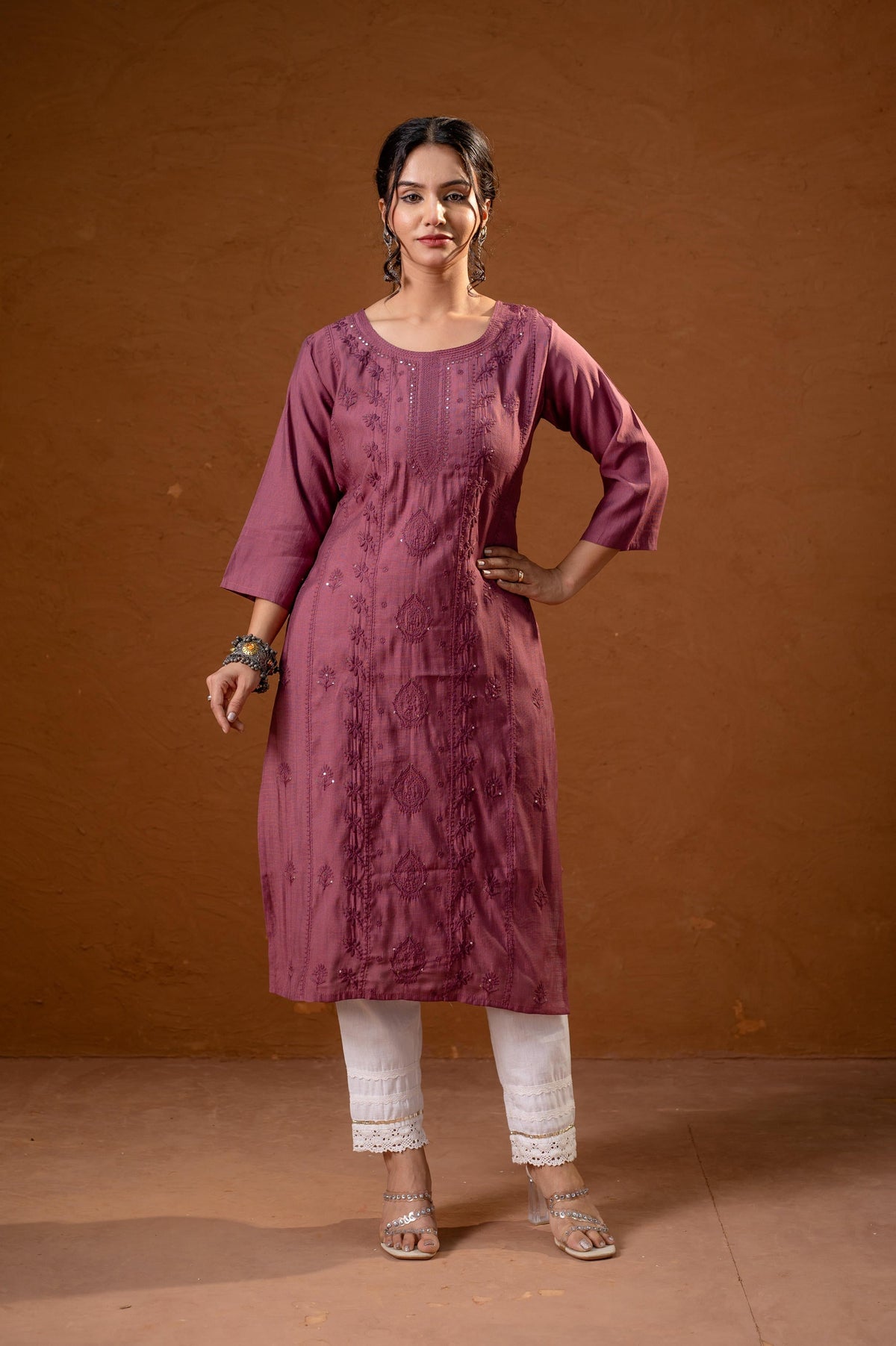 Juniper Dusty Pink Embroidered Kurta