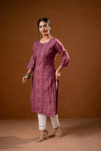 Juniper Dusty Pink Embroidered Kurta