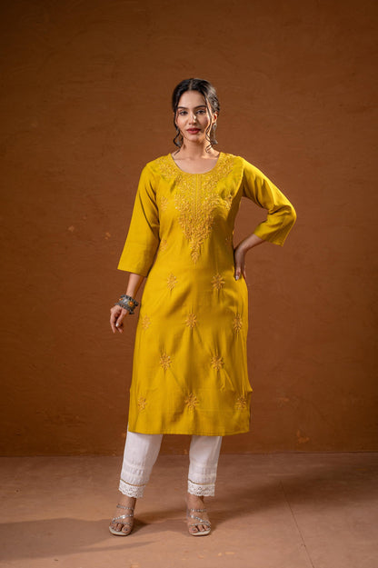 Juniper Mustard Tonal Sequin Embellished Straight Kurta Set