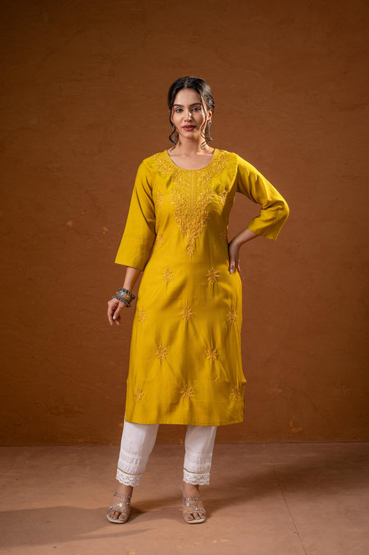 Juniper Mustard Tonal Sequin Embellished Straight Kurta Set