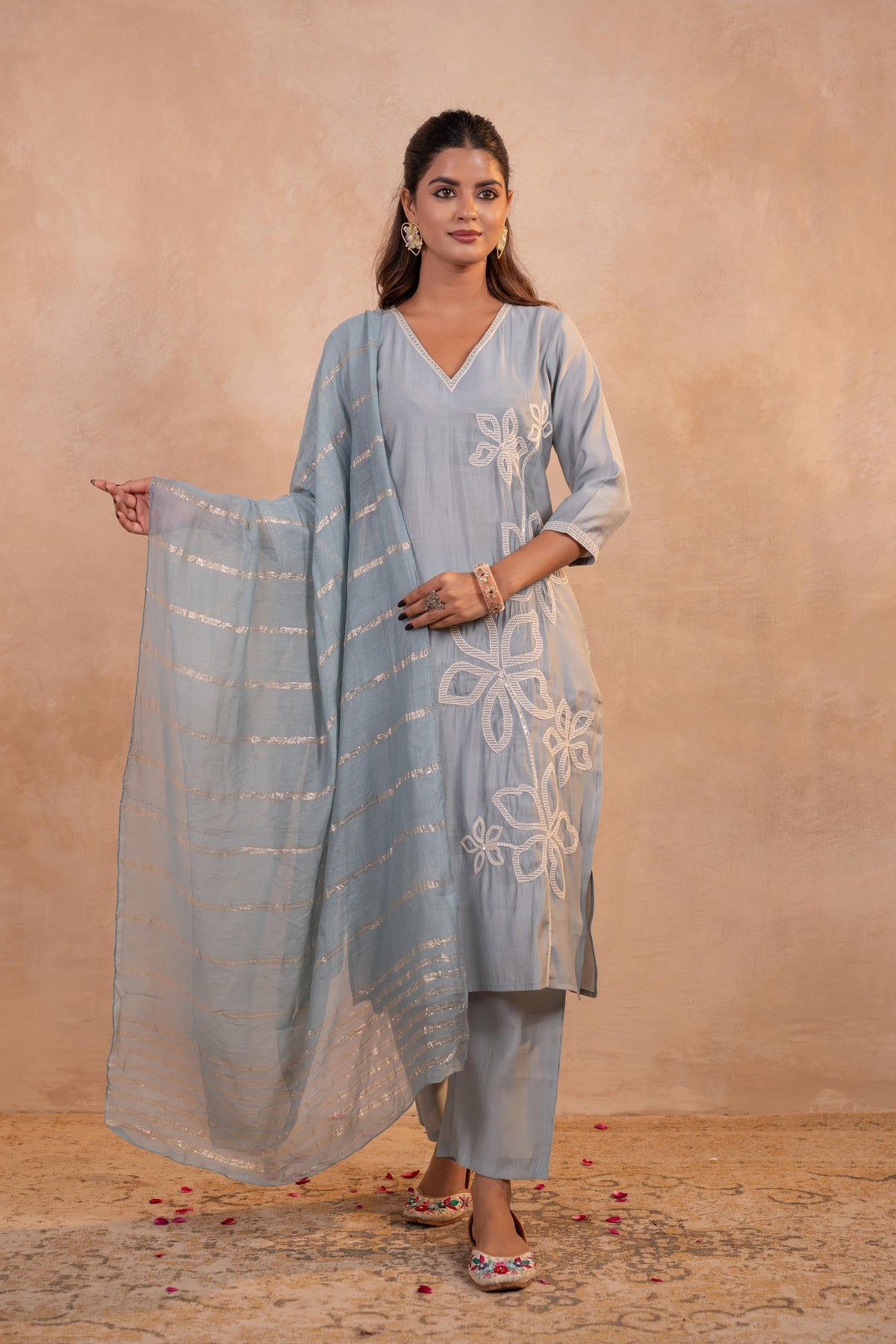 Juniper Grey Serenity Embroidered Suit Set