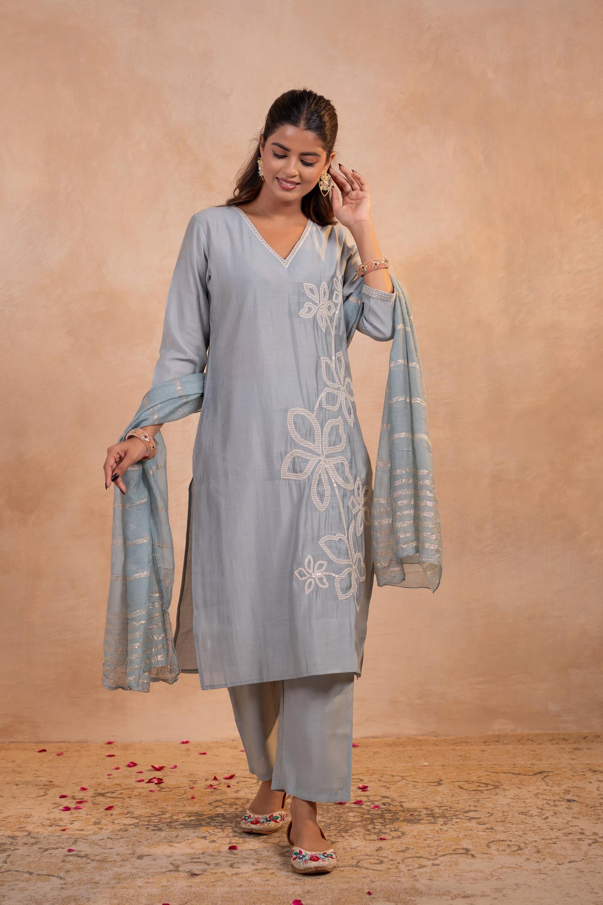Juniper Grey Serenity Embroidered Suit Set