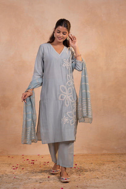 Juniper Grey Serenity Embroidered Suit Set