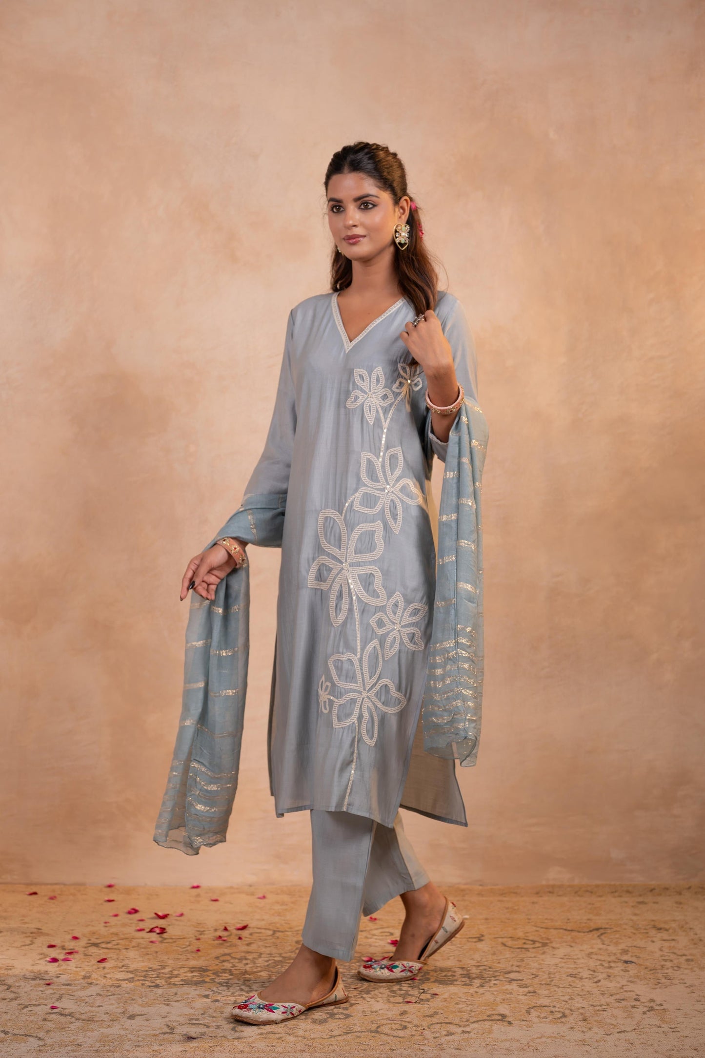 Juniper Grey Serenity Embroidered Suit Set