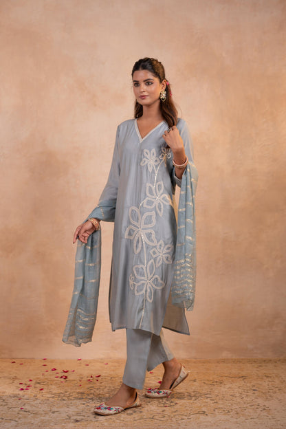 Juniper Grey Serenity Embroidered Suit Set