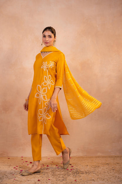 Juniper Mustard Serenity Embroidered Suit Set