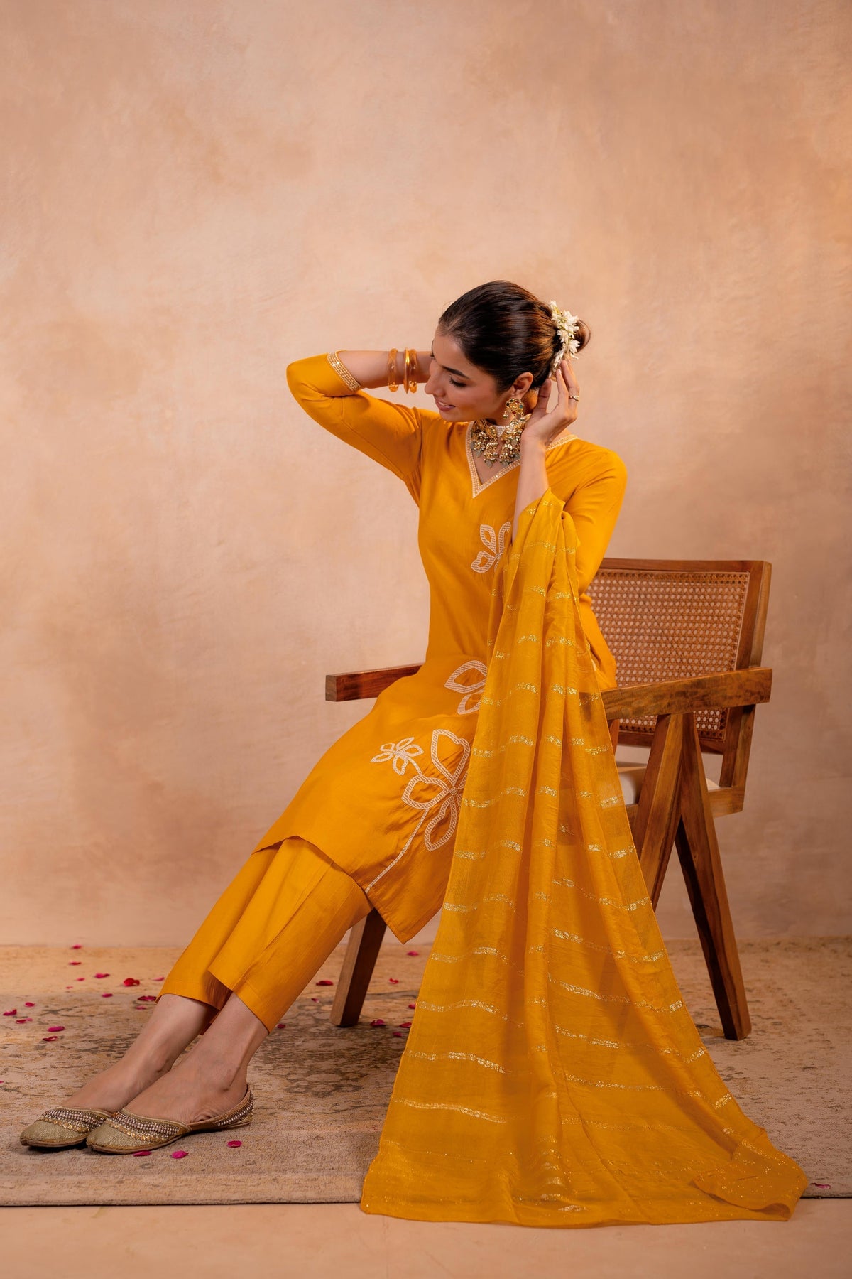 Juniper Mustard Serenity Embroidered Suit Set