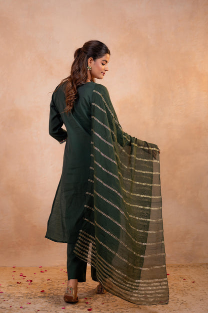 Juniper Bottle Green Serenity Embroidered Suit Set