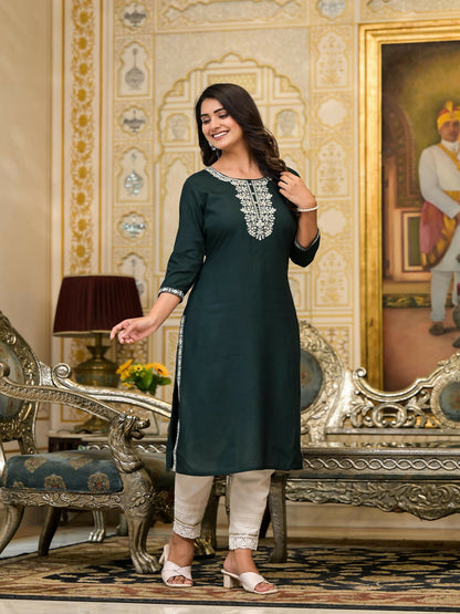 Juniper Women's Sea Green Ethnic Motif Printed Santoon Dress With Sequins & Thread Work