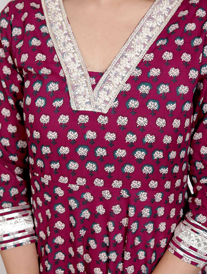 Miravan Women's Maroon embroidered Anarkali Kurta and Dupatta