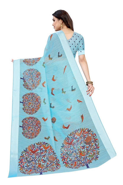 Vamika Linen Satin Border Sky Blue Bollywood Style Saree