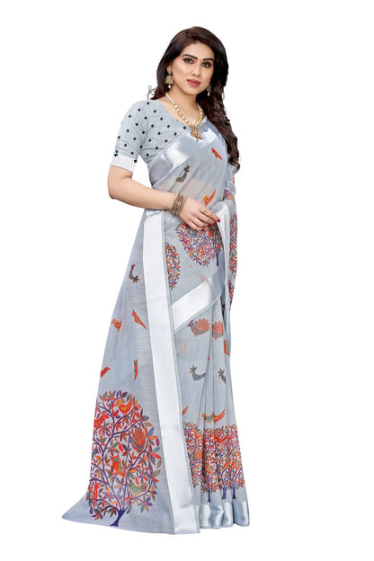 Vamika Linen Satin Border Grey Bollywood Style Saree