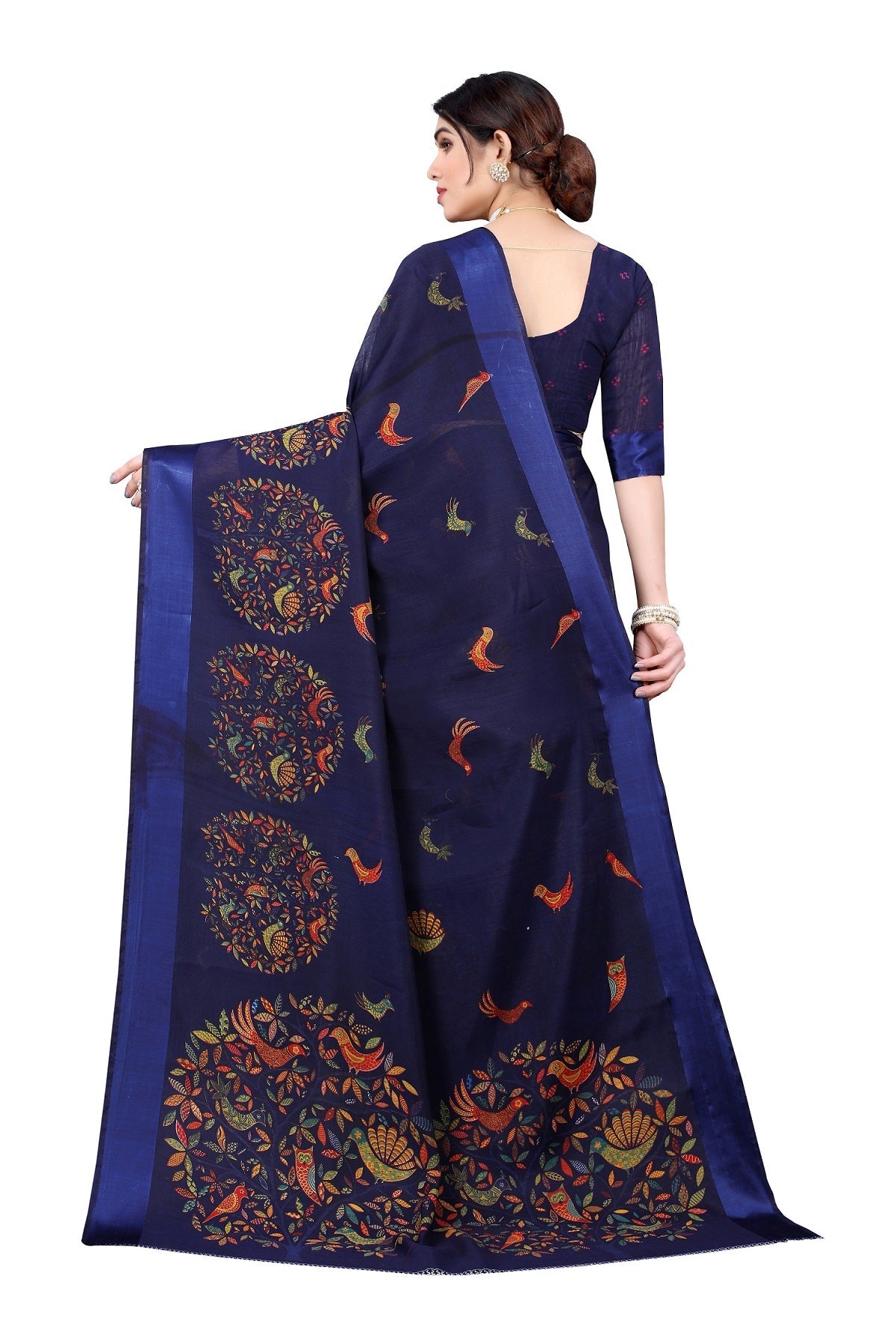 Vamika Linen Satin Border Navy Bollywood Style Saree