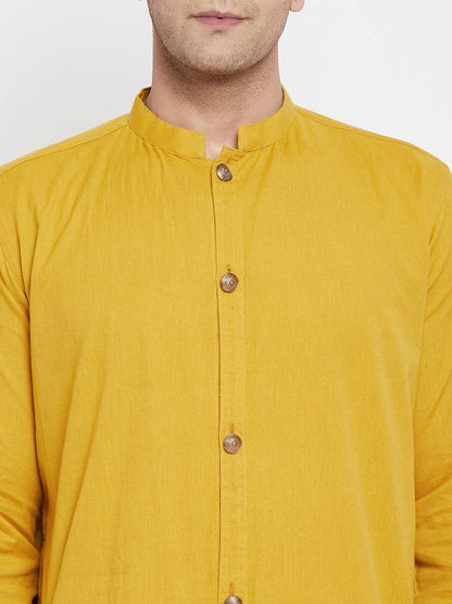 Even Apparels Yellow Pure Cotton Men's Sherwani Kurta With Open Front