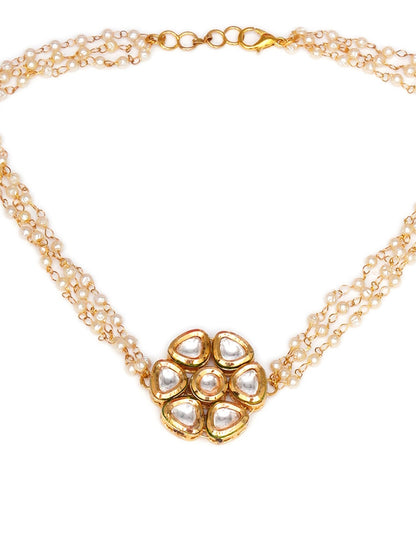 Kundan & Pearl Neckpiece (Gold) - Ruby Raang