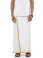 Ramraj Cotton Mens Poly Cotton 1/2" Gold Jari Dhoti - White