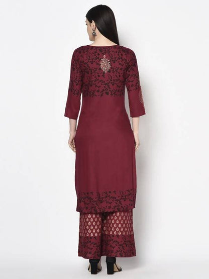 Aniyah Rayon Maroon Color Block Print Straight Kurta (AN-185K)