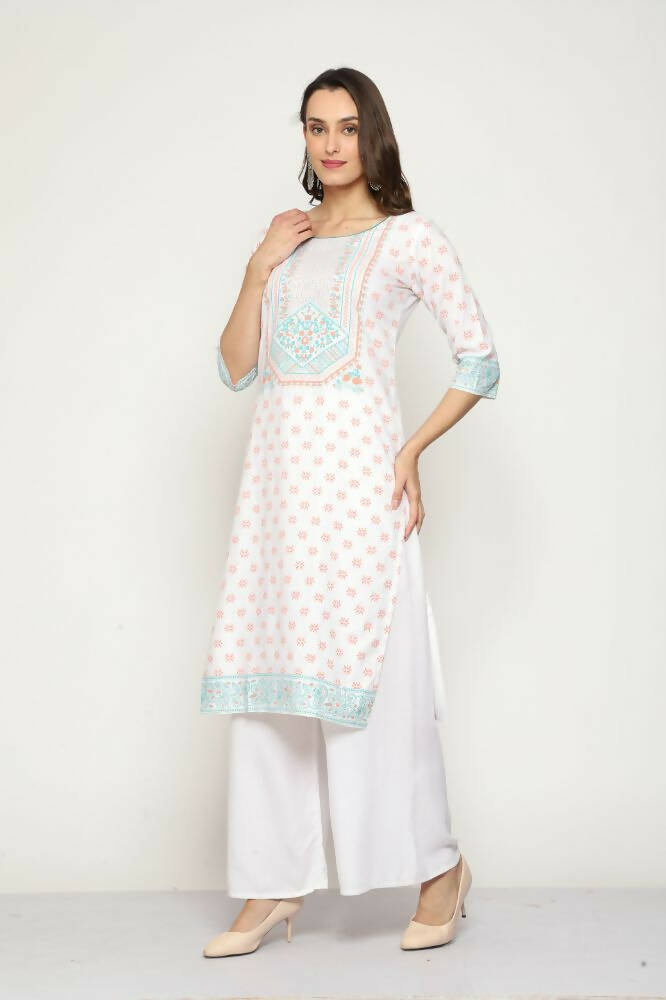 Maai Rayon Hand Printed Kurta Off-White