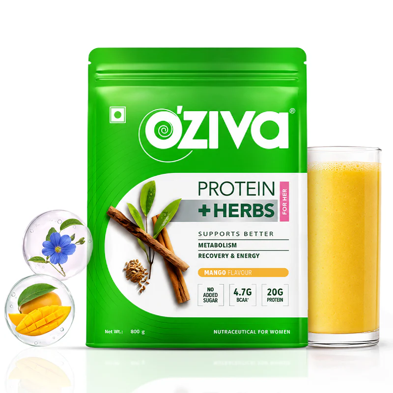 OZiva Protein & Herbs for Women - Protein Powder to Reduce Body Fat, Manage Weight & Metabolism, No Added Sugar