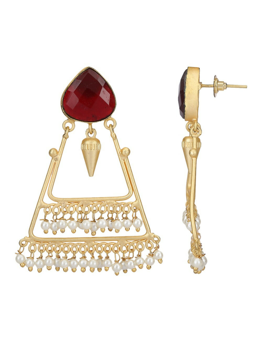 Joban Fashion Women Handcrafted Red Stone Matte Gold Earrings