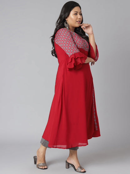 Janasya Women's Maroon Poly Crepe Ethnic Motifs Casual A-line Kurta