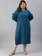 Janasya Women's Teal Poly Crepe Foil Print Casual Straight kurta