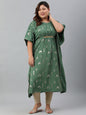 Janasya Women's Green Poly Crepe Foil Print Festive & Party Kaftan kurta