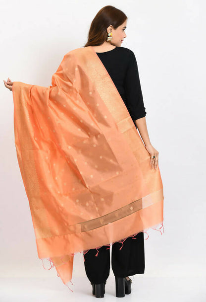 Mominos Fashion Moeza Women's Banarsi Silk Woven Design Peach Dupatta