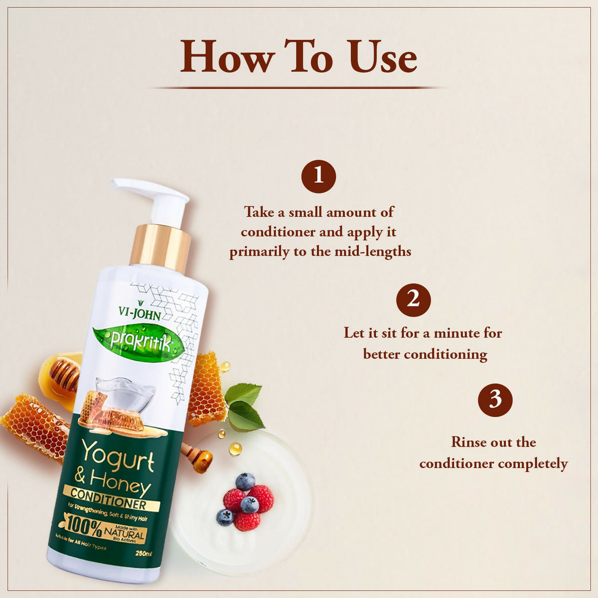 VI-JOHN Prakritik Yogurt & Honey Conditioner, Restores Hair Moisture, Made With Natural Bio-Active