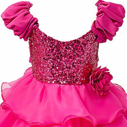 Asmaani Baby Girl's Pink Color Satin Knee Length Frock (AS-dress-22084 )