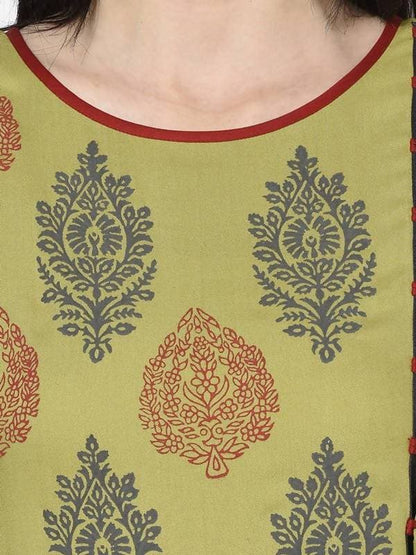 Aniyah Rayon Parrot Green Color Block Print Anarkali Kurta (AN-195K)