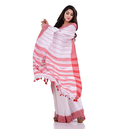 Piyari Fashion Handloom White Cotton Saree