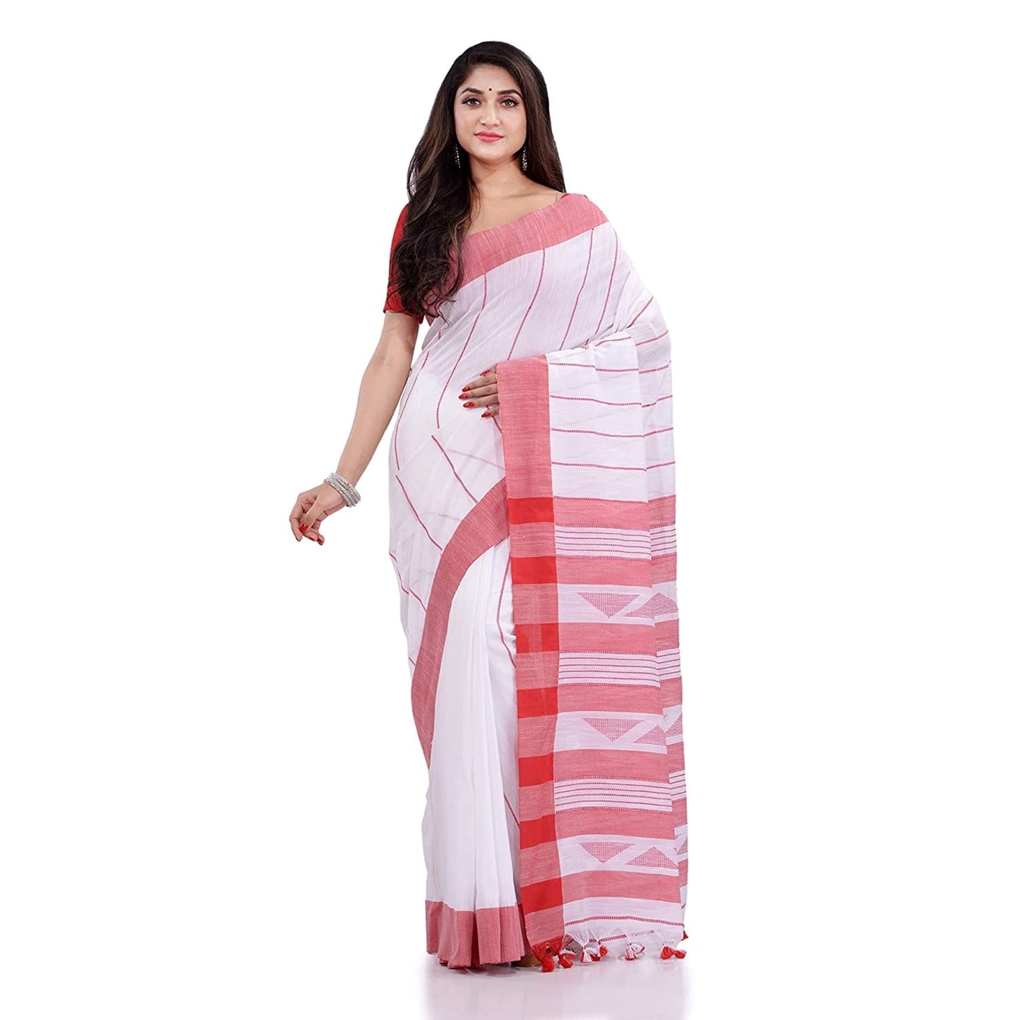 Piyari Fashion Handloom White Cotton Saree