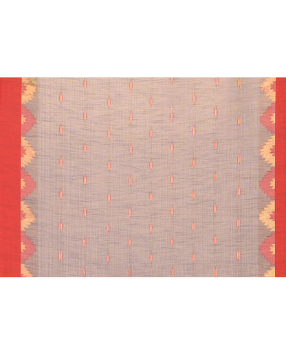 Piyari Fashion Women's Grey Cotton Blend Handloom Saree With Red Temple Border