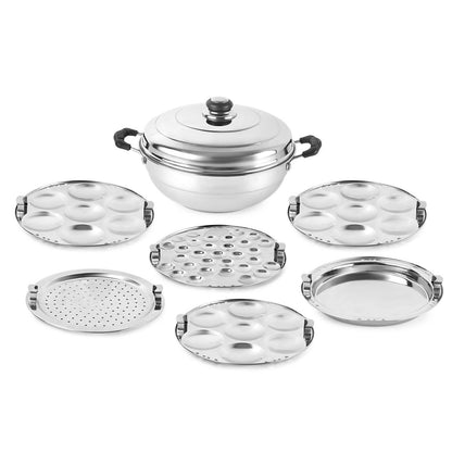 Cello Stainless Steel Induction Base Idli Cooker (Idly Maker) And Multi Kadhai Set of 6