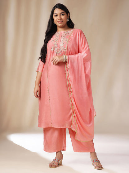 Janasya Pink Chanderi Embellished Set