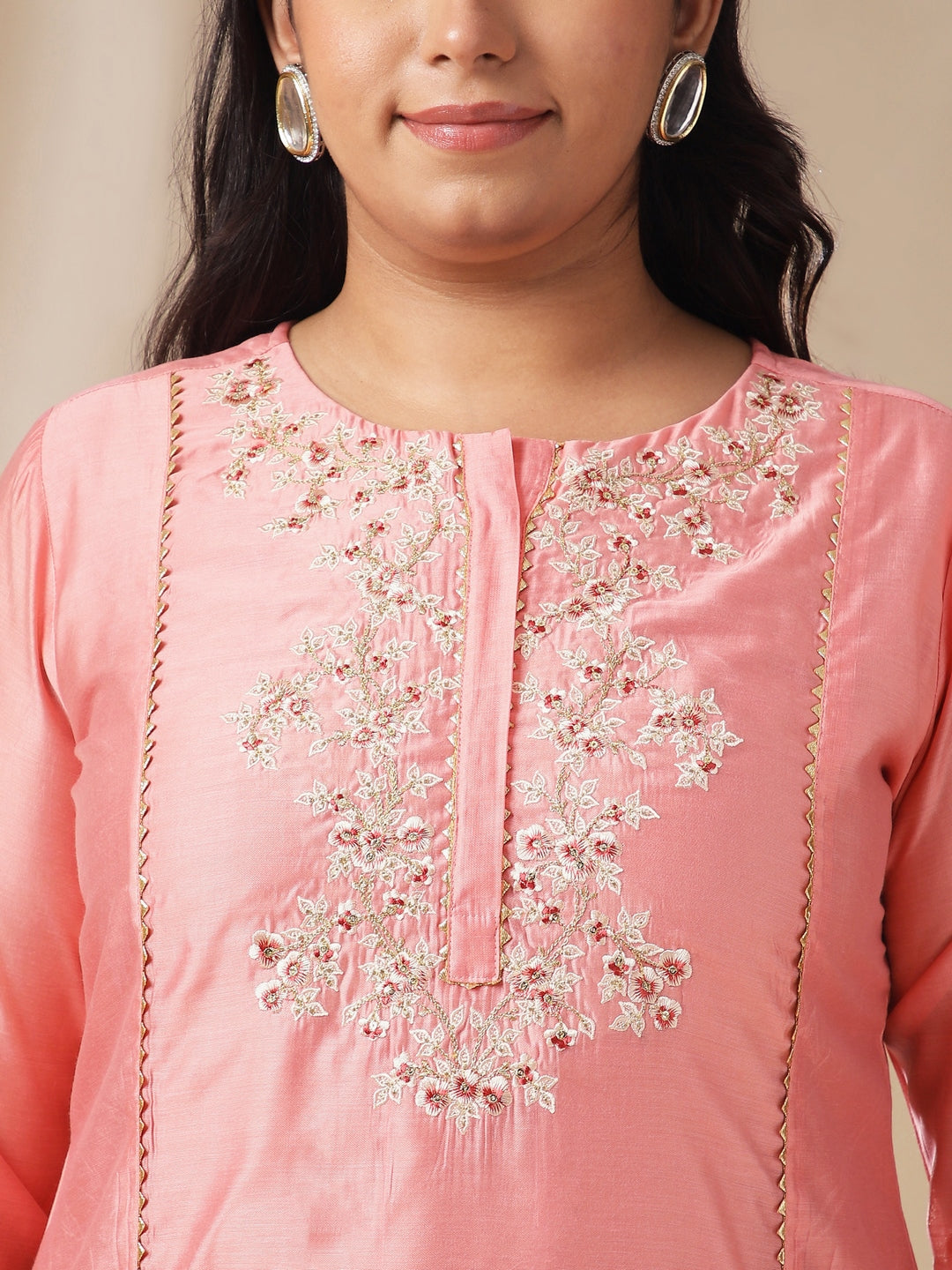 Janasya Pink Chanderi Embellished Set