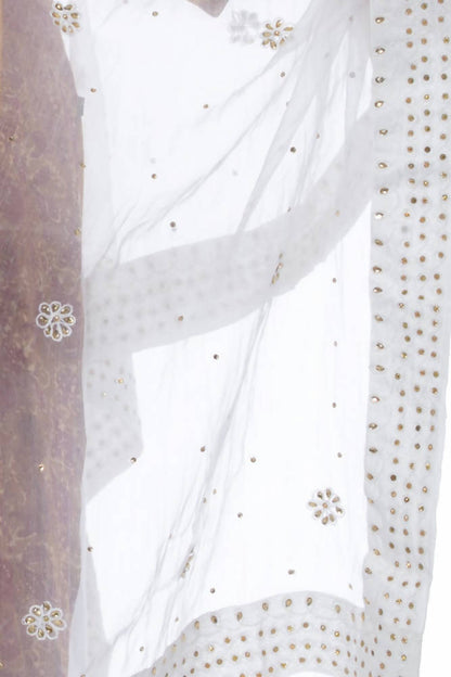 Mominos Fashion White Orgenza Nug Embroidery Dupatta