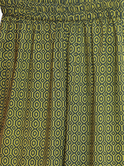 Miravan Women's Green & Yellow Floral Printed Pure Cotton Kurta With Sharara