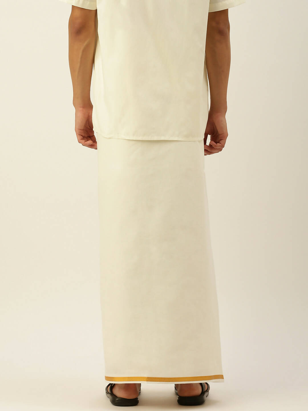 Ramraj Cotton Mens Poly Cotton 1/2 " Gold Jari Dhoti - Cream
