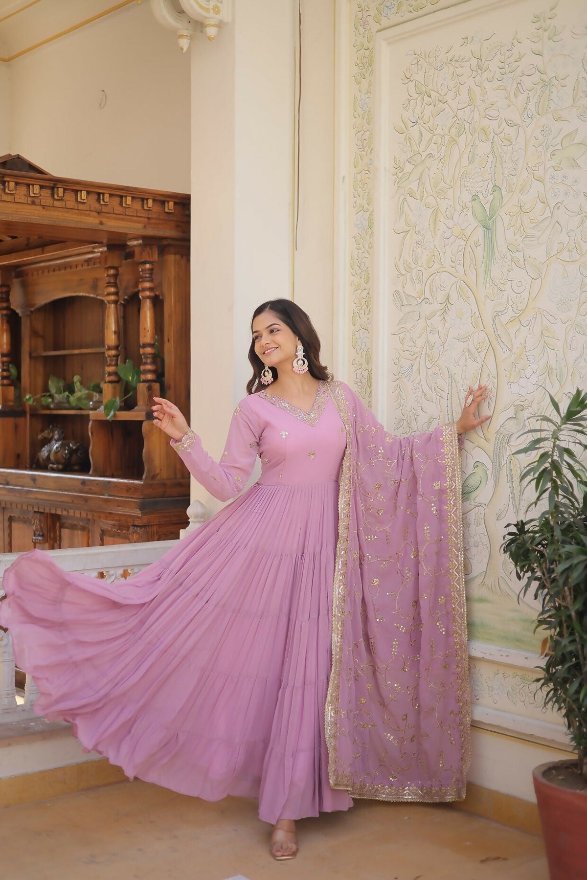 Joban Fashion Purple Georgette Sequence Embroidery Work Kurta Set