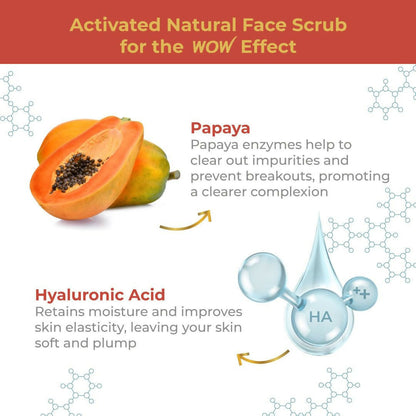 WOW Skin Science Papaya and Hyaluronic Acid Hydrating Face Scrub for Gently Exfoliates, Unclogs Pores