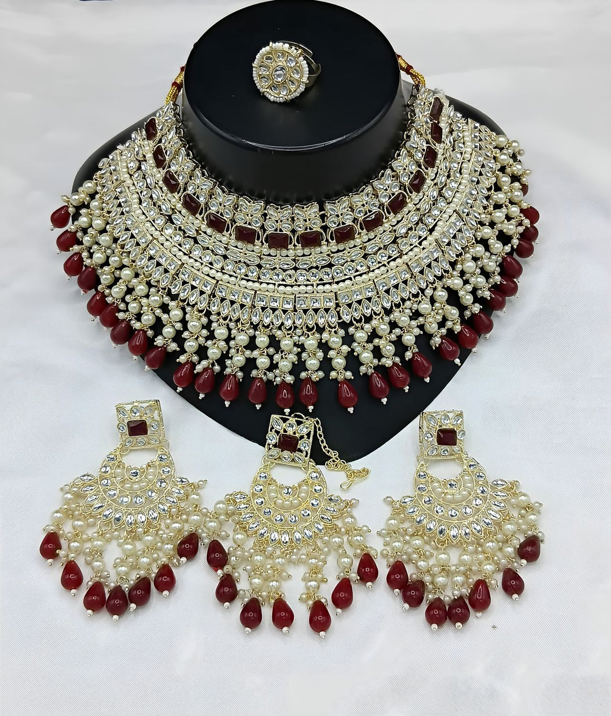 Jewel City Royal Pearl and Crystal Choker Set - Gold-Plated Wedding Jewelry with Earrings and Ring