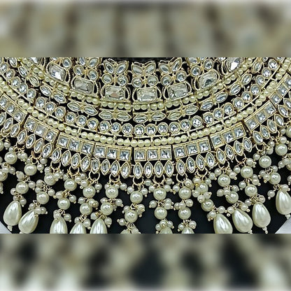 Jewel City Royal Pearl and Crystal Choker Set - Gold-Plated Wedding Jewelry with Earrings and Ring