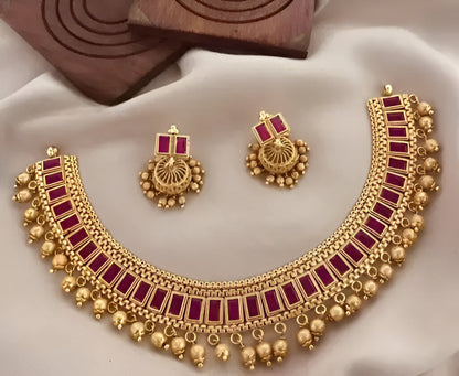 Jewel City Traditional Gold-Plated Kundan Choker Necklace with Red Stones & Beads – Ethnic Indian Jewelry for Weddings & Festivals