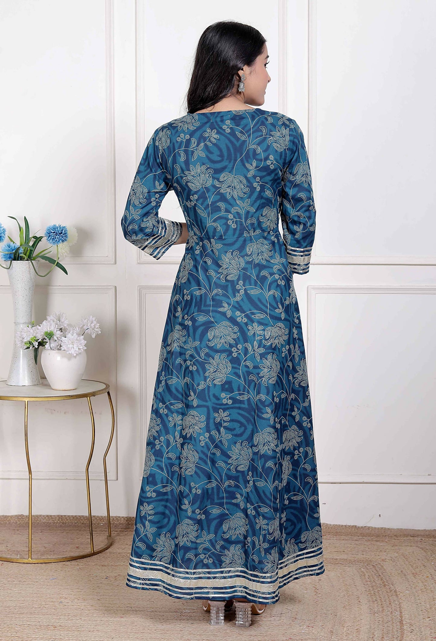 Miravan Women's Jashn Hand Block Printed Ethnic anarkali kurta and dupatta