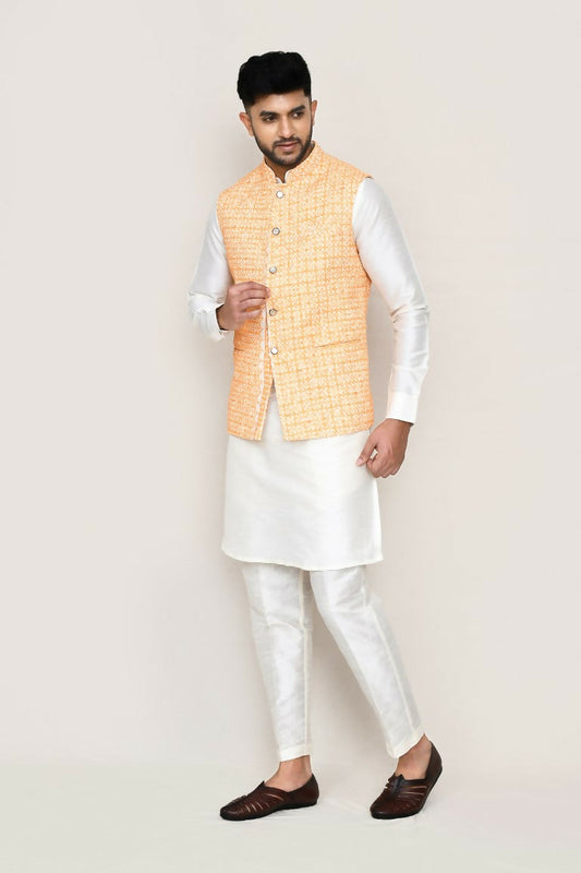Joban Fashion Orange Colored Cotton Based With Thread Work Work Men's Jacket