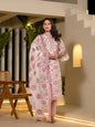 Yufta Pink And Off White Floral Print Cotton Straight Style Kurta And Trousers With Dupatta