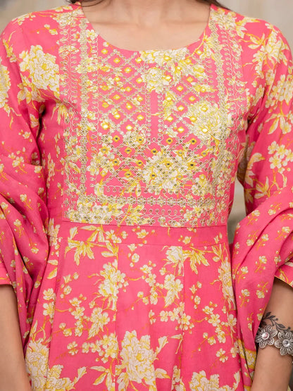 Yufta Pink Zari_Work Kurta Pant Dupatta Set